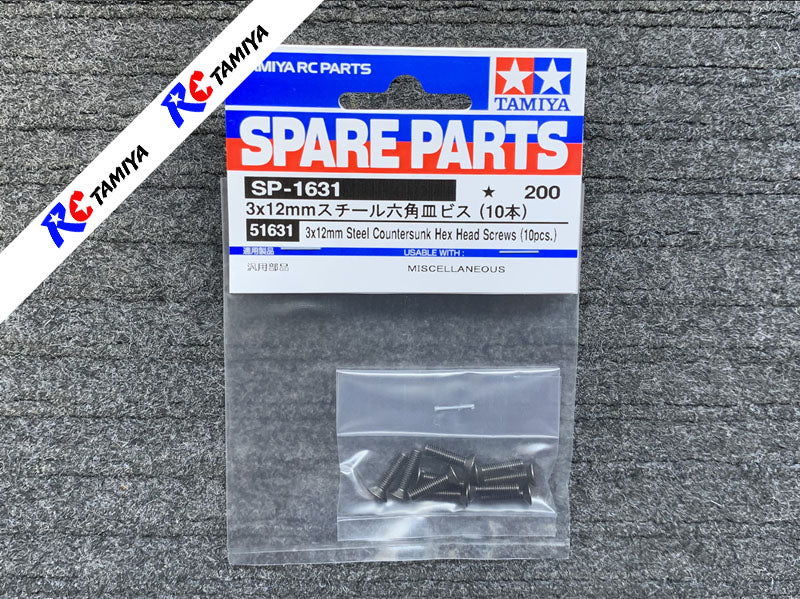 Tamiya 51631 - Steel Countersunk Hex Head Screw (3x12mm)