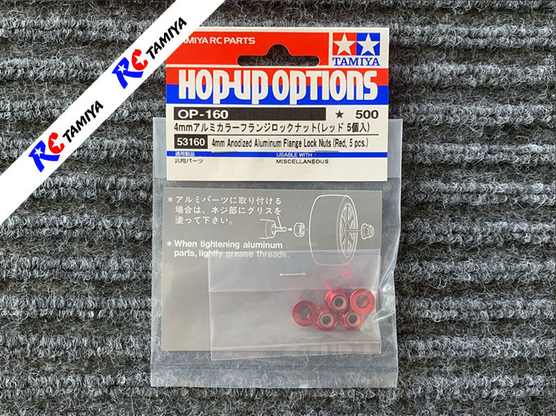 Tamiya 53160 - 4mm Anodized Aluminium Flange Lock Nuts (Red)